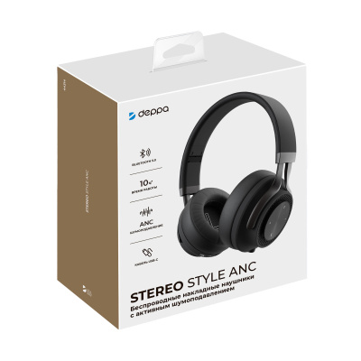 Беспроводные накладные наушники Stereo Style ANC , BT 5.0, ANC, 500мАч, черный, Deppa