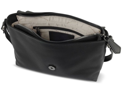 Сумка наплечная женская BUGATTI БЕЛЛА | BELLA, чёрная, воловья кожа/полиэстер, 25х8х20 см