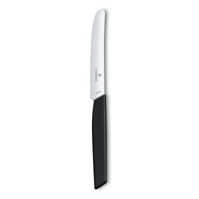 Нож столовый VICTORINOX Swiss Modern, волнистое лезвие 11 см с закруглённым кончиком, чёрный