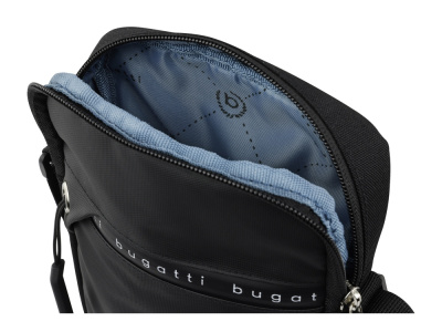 Сумка через плечо BUGATTI БЛАНК ОБЛЕГЧЕННАЯ | BLANC DELIGHT, чёрная, нейлон RPET600D/тарпаулин/полиэстер, 16х4х23 см, 1 л