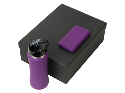 Подарочный набор с бутылкой для воды и повербанком С2, 10000 mAh, фиолетовый , размер 10000 mAh