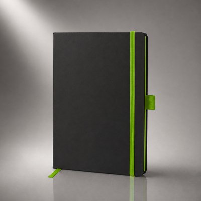 Блокнот ColorNote Black, твердая обложка A5, 80 листов, черный с зеленым яблоком
