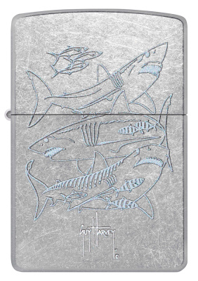 Зажигалка ZIPPO Гай Харви с покрытием поцарапанный хром | Guy Harvey Street Chrome, латунь/сталь, серебристая, 38x13x57 мм
