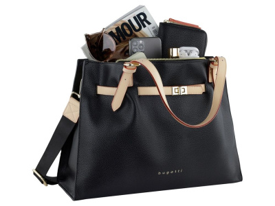 Сумка наплечная женская BUGATTI ЭЛЛА | ELLA, черная, полиуретан, 37,5х13,5х28 см