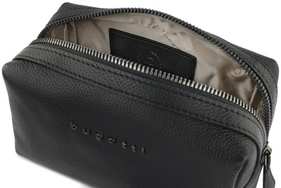 Косметичка BUGATTI БЕЛЛА | BELLA, чёрная, воловья кожа/полиэстер, 19х8,5х11 см