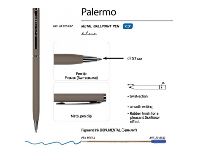 Ручка шариковая автоматическая BrunoVisconti® PALERMO цвет корпуса серый, soft-touch, 0.7 мм