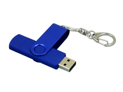 Флешка с поворотным механизмом, c дополнительным разъемом Micro USB, 16 Гб, синий , размер 16ГБ