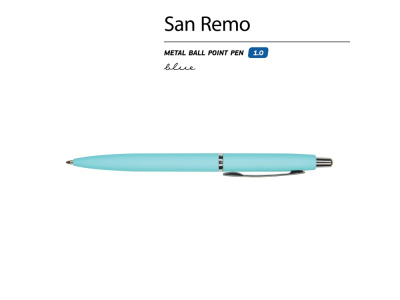 Ручка металлическая шариковая San Remo, софт-тач, 1.0 мм, голубой