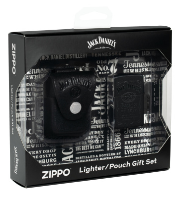 Набор ZIPPO Джек Дэниэлс | Jack Daniels®: зажигалка с черным матовым покрытием | Black Matte и кожаный чехол в подарочной коробке