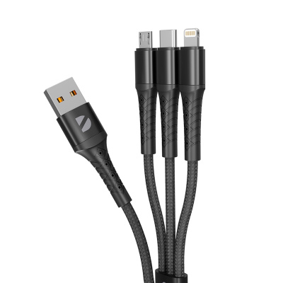 Дата-кабель Armor 3 в 1: micro USB, USB-C, Ligthning, 1.2м, черный, Deppa