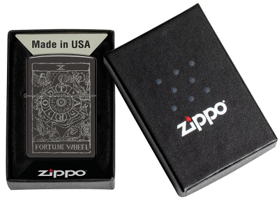 Зажигалка ZIPPO Wheel Of Fortune с покрытием High Polish Black, латунь/сталь, черная, глянцевая, 38x13x57 мм