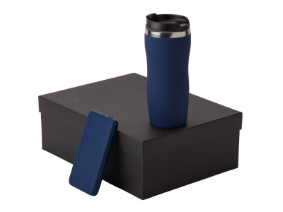 Подарочный набор c термокружкой С1 и повербанком С2, темно-синий , размер 10000 mAh