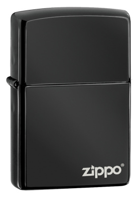 Зажигалка ZIPPO Classic с покрытием Ebony™, латунь/сталь, чёрная с логотипом, глянцевая, 38x13x57 мм