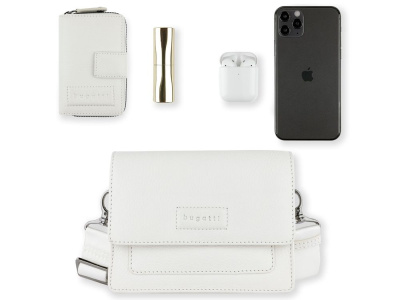 Сумка через плечо женская BUGATTI ЭЛЬЗА | ELSA, белая, воловья кожа/полиэстер, 18,5х8,5х14,5 см