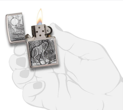 Зажигалка ZIPPO Лесные волки с покрытием матовый хром | Timberwolves Brushed Chrome, латунь/сталь, серебристая, матовая, 38x13x57мм