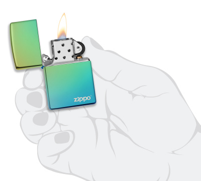 Зажигалка ZIPPO Logo с покрытием High Polish Teal, латунь/сталь, зелёная, глянцевая, 38x13x57 мм
