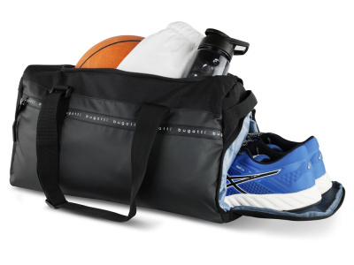 Сумка спортивная BUGATTI БЛАНК ОБЛЕГЧЕННАЯ | BLANC DELIGHT, чёрная, нейлон RPET600D/тарпаулин/полиэстер, 47х23х28 см, 22 л