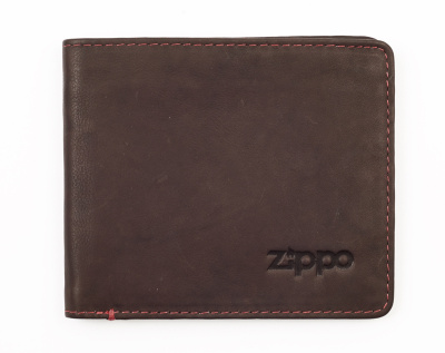 Портмоне ZIPPO, коричневое, натуральная кожа, 11x1,2x10 см
