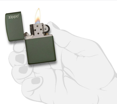 Зажигалка ZIPPO Логотип с зеленым матовым покрытием | Logo Green Matte, латунь с порошковым покрытием, зеленая, матовая, 38x13x57 мм