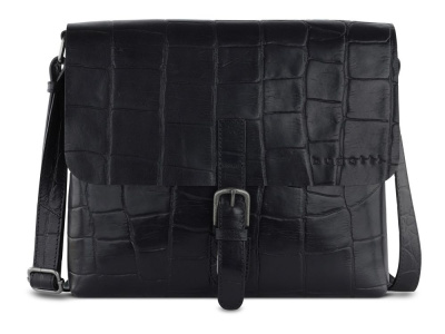 Сумка-мессенджер мужская BUGATTI НЕВИО | NEVIO, чёрная, воловья кожа/хлопок, 30,5х7х25 см, 5 л