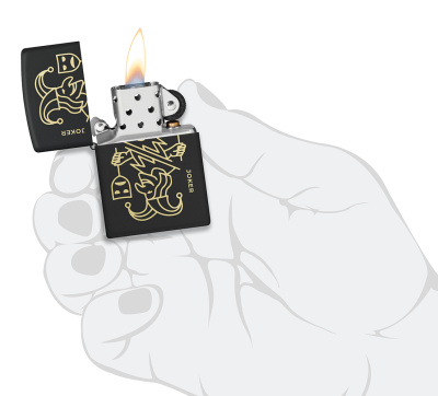 Зажигалка ZIPPO Джокер с маской с черным матовым покрытием | Masked Joker Design Black Matte, латунь/сталь, черная, 38x13x57 мм