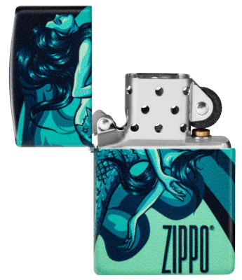 Зажигалка ZIPPO Русалка с матовым покрытием на 540 | Mermaid Design 540 Matte, латунь/сталь, черная, матовая, 38x13x57 мм