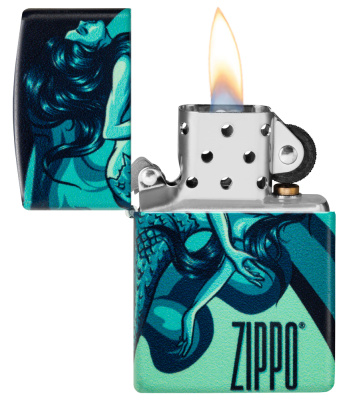 Зажигалка ZIPPO Русалка с матовым покрытием на 540 | Mermaid Design 540 Matte, латунь/сталь, черная, матовая, 38x13x57 мм