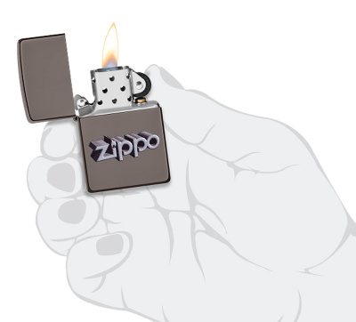 Зажигалка ZIPPO Фирменный дизайн с покрытием черный лед | Zippo Design Black Ice®, латунь/сталь, чёрная, глянцевая, 38x13x57 мм