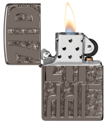 Зажигалка ZIPPO Reverse Carve с покрытием Black Ice®, латунь/сталь, чёрная, глянцевая, 38x13x57 мм