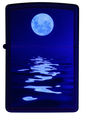 Зажигалка ZIPPO Закат луны с покрытием черный свет | Moon Sunset Black Light, латунь/сталь, чёрная, матовая, 38x13x57 мм