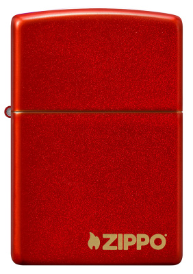 Зажигалка ZIPPO Логотип с металлизированным красным покрытием | Logo Metallic Red, латунь/сталь, красная, матовая, 38x13x57 мм