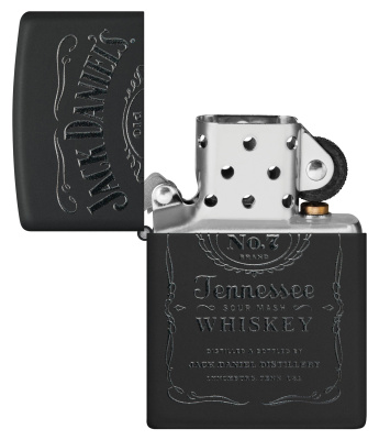 Набор ZIPPO Джек Дэниэлс | Jack Daniels®: зажигалка с черным матовым покрытием | Black Matte и кожаный чехол в подарочной коробке