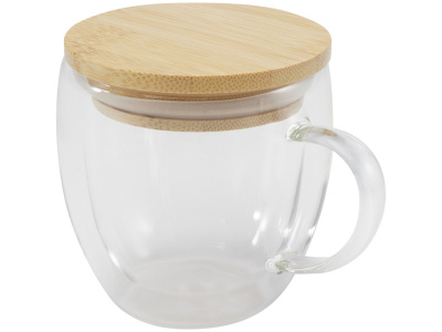 Стеклянная кружка Lenora емкостью 250 мл с бамбуковой крышкой - прозрачный