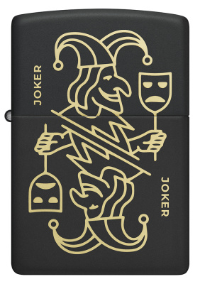 Зажигалка ZIPPO Джокер с маской с черным матовым покрытием | Masked Joker Design Black Matte, латунь/сталь, черная, 38x13x57 мм
