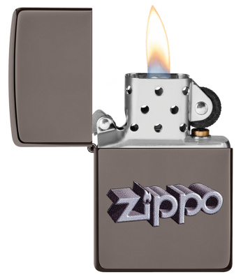 Зажигалка ZIPPO Фирменный дизайн с покрытием черный лед | Zippo Design Black Ice®, латунь/сталь, чёрная, глянцевая, 38x13x57 мм