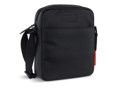 Сумка наплечная мужская BUGATTI КЛАРК | CLARK, чёрная, воловья кожа/полиэстер, 18х5,5х20 см, 2 л