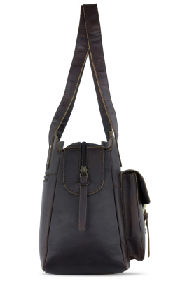 Сумка через плечо KLONDIKE RUSH «Zoe», натуральная кожа в темно-коричневом цвете, 28 х 24 х 18 см