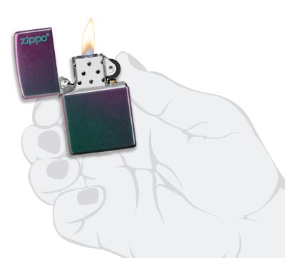 Зажигалка ZIPPO Логотип с зелено-фиолетовым покрытием | Logo Iridescent, латунь/сталь, фиолетовая, матовая, 38x13x57 мм