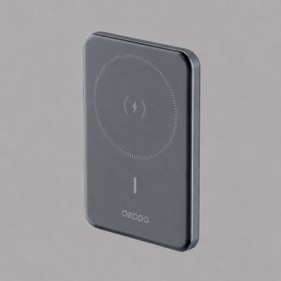 Внешний АКБ NRG MageSafe Alum 5000 мА-ч, 15Вт QI, серый, Deppa , размер 5000 mAh