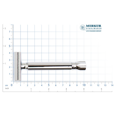 Станок Т-образный для бритья MERKUR 510C, глянцевое хромированное покрытие, прямой срез, закрытый гребень, регулируемый, лезвие в комплекте (1 шт)