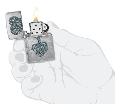 Зажигалка ZIPPO Корни любви с покрытием матовый хром | Rooted in Love Design Brushed Chrome, латунь/сталь, серебристая, 38x13x57 мм