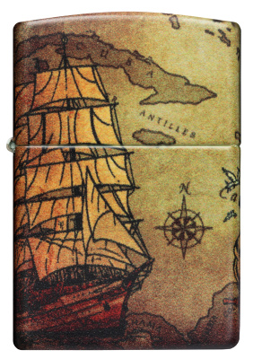 Зажигалка ZIPPO Пиратский корабль с матовым покрытием на 540° | Pirate Ship 540 Matte, латунь/сталь, разноцветная, матовая, 38x13x57 мм