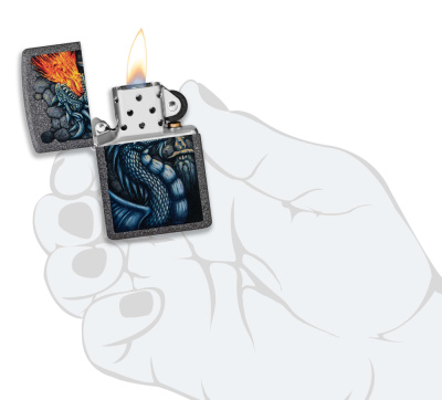 Зажигалка ZIPPO Fiery Dragon с покрытием Iron Stone, латунь/сталь, серая, матовая, 38x13x57 мм