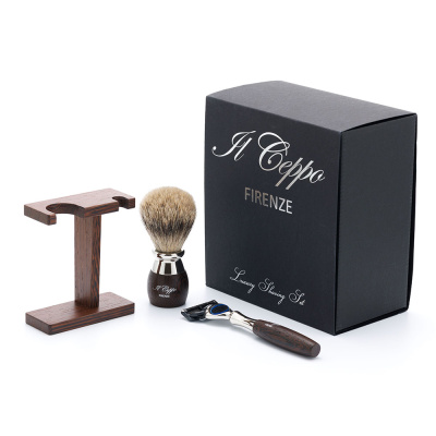 Бритвенный набор IL Ceppo:станок, помазок, подставка, венге/никелированная латунь, FUSION, натуральный ворс барсука BEST BADGER, размер узла M (22 мм)