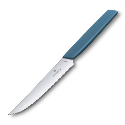 Нож для стейка и пиццы VICTORINOX Swiss Modern, 12 см, с волнистой кромкой, васильково-синий