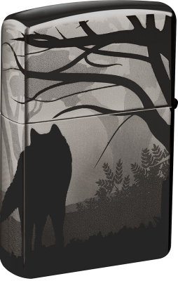 Зажигалка ZIPPO Wolves Design с покрытием Black Ice®, латунь/сталь, чёрная, глянцевая, 38x13x57 мм