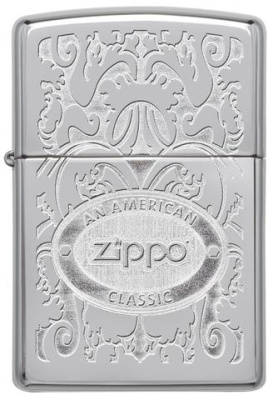 Зажигалка ZIPPO Филигранный логотип с покрытием Глянцевый хром | Crown Stamp™ High Polish Chrome, латунь/сталь, серебристая, 38x13x57 мм