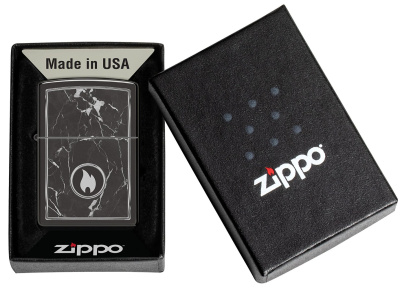 Зажигалка ZIPPO Marble Flame с покрытием High Polish Black, латунь/сталь, черная, глянцевая, 38x13x57 мм