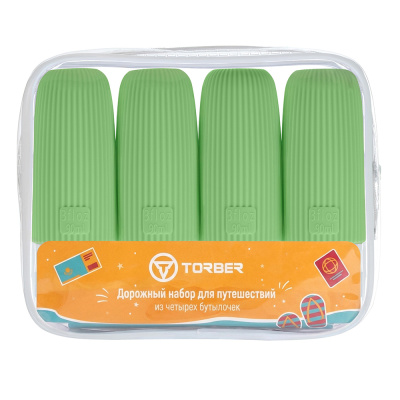 Дорожный набор бутылочек TORBER (4 пр.), силикон, салатовый