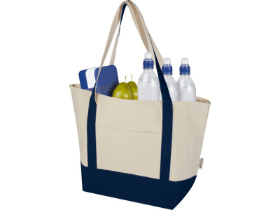 Sam эко- сумка из переработанного хлопка, сертифицированного согласно GRS, плотностью 320 г/м² - Темно - синий / Натуральный